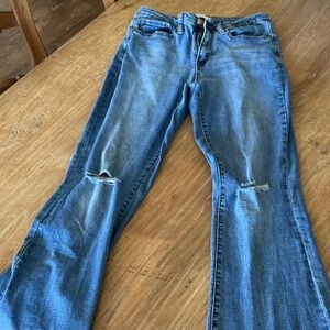 YMI Blue Distressed Jeans Fit and Flare high waist Distressed hem. Size 9/29